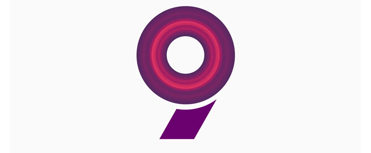 The 9 logo: a magenta ring above a small angled tail